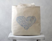 LOVE Languages Tote Bag - Blue Topaz on Natural or Black - Canvas Bag - Carryall Tote