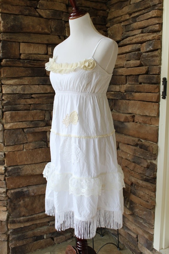 Shabby Chic Dress Cottage Chic Fringe Boho Country Girl