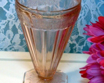 Vintage Adam Pink Jeanette Depression Glass Footed Tumbler, 1930's Glass Dinnerware, Antique Pink Glass, Vintage Kitchen Collectible