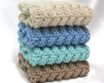 Knit Dishcloths Cotton Knitted Dishcloths Washcloths Ocean Colors Beach Cottage Decor