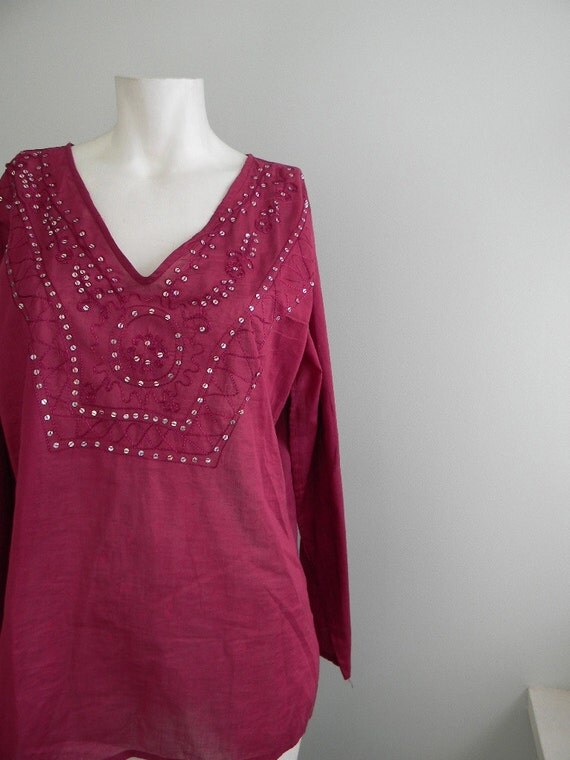 vintage. Indian Raspberry Pink Tunic / Cotton Tunic Blouse