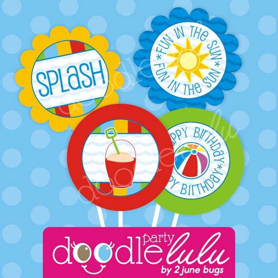 Pool Party Cupcake Toppers Birthday Pool Party Circles