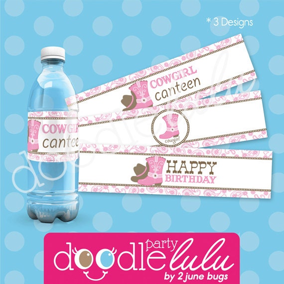 INSTANT DOWNLOAD DIY Printable Cowgirl Party Water Bottle