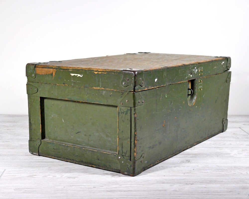 Vintage 1940's Military Foot Locker Wooden Trunk