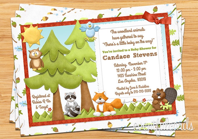 Woodland Animals Baby Shower Invitation Woodland Animals Baby Shower Invitation