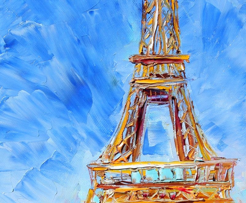 Original Oil painting Paris Eiffel Tower palette knife