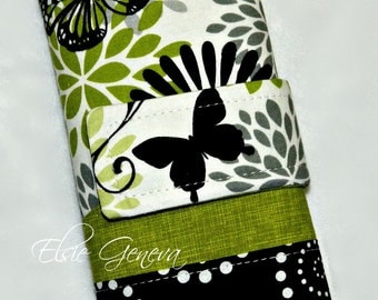 Made to Order Black & Green Butterfly Crochet Hook Case with Sewn in Zipper Pocket Personalized Option Black and Pink