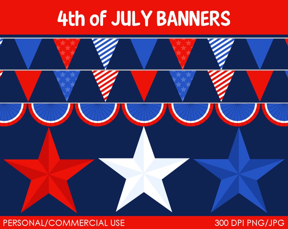 4th of July Banners Clipart Digital Clip Art by MareeTruelove