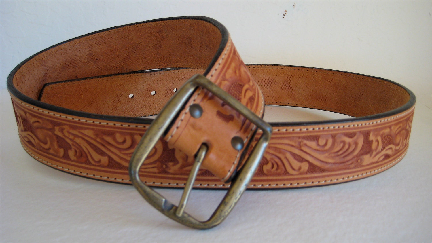 Vintage Tooled Leather Belt