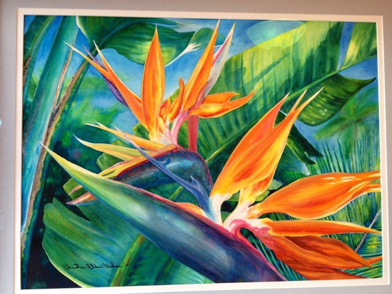 Original Large Tropical Flower Watercolor Art by ChristieMarieART