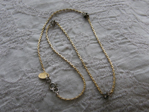 Vintage Les Bernard gold chain necklace with rhinestone