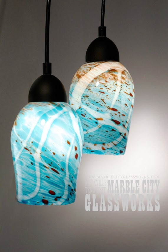 Items similar to 2 Turquoise Speckled Pendant Lights ...