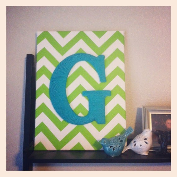 Custom Fabric Wrapped Canvas with Yarn Letter.