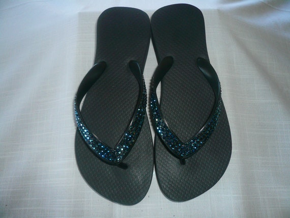 NEW Crystal Metallic Blue Swarovski Crystal Flip Flops by blingds