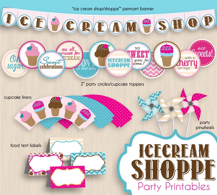 ICE CREAM SHOP Party Banner Instant Printable Download