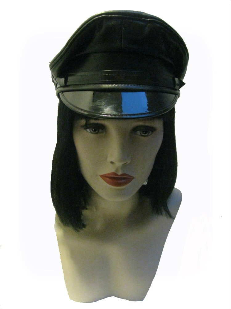 Vintage Mens Cruiser Motorcycle Cap Black Leather 1970s Biker