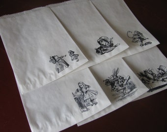75 ALICE IN WONDERLAND party favor or treat bags- White or Brown