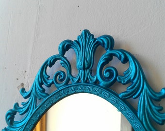 Princess Wall Mirror, Decorative 13 by 10 Inch Vintage Frame in Shimmering Aqua, Teal Home Decor