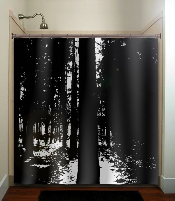 dark woods black  forest trees shower  curtain  bathroom  decor 