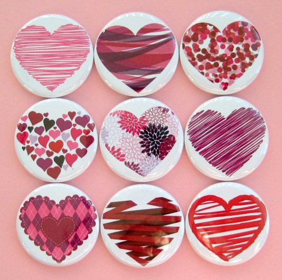 Items similar to Heart Magnets - Set of Nine 1.25 Inch Button Magnets ...