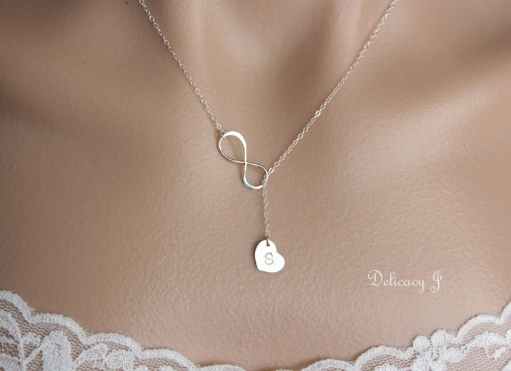 Infinity lariat necklace initial heart necklace Personalized
