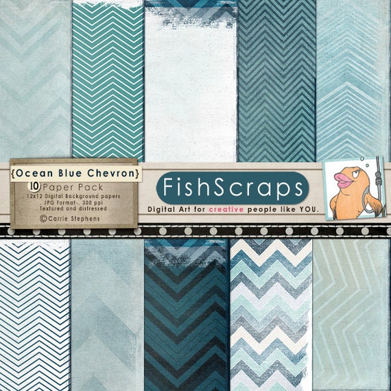 50% Sale - Blue Chevron Digital Paper - Shabby Textured Backgrounds, Navy, Ocean Blue, Sky - Shabby Chic - Il_570xn