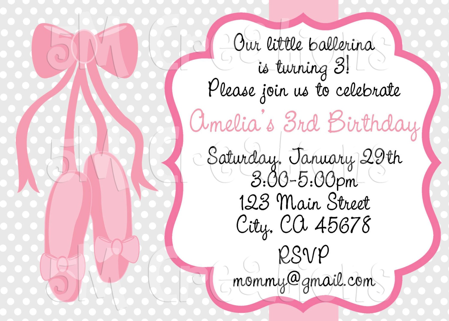 BALLET Invitation Ballet Party Printables Pink by 5Mcreations