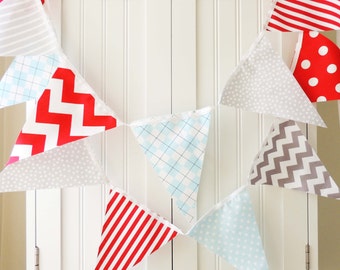 Banner Bunting Pennant Fabric Flags Modern Yellow Grey