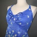 vintage bathing suit 1970s floral daisy blue sears swimwear medium