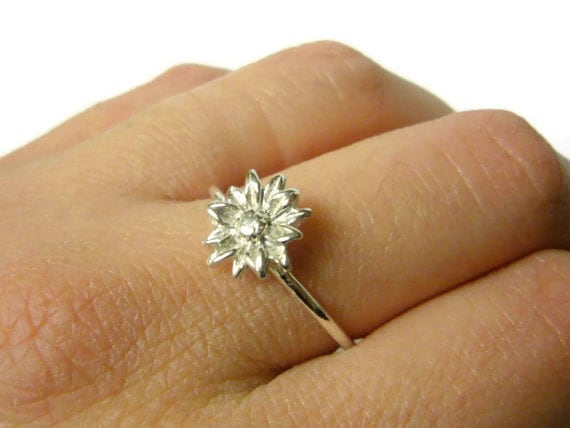Silver sunflower ring Sterling silver flower ring silver stacking ring 925 Sterling silver ring nature sunflower jewelry