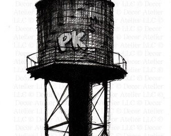 Brooklyn Water Tower Drawing- Free Shipping