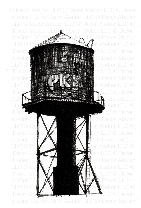 Brooklyn Water Tower Drawing Free Shipping