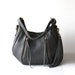Womens Gray Leather Bag - OPELLE Baby Ballet Bag - Pebbled Leather Purse w Zipper Pockets in Smoke