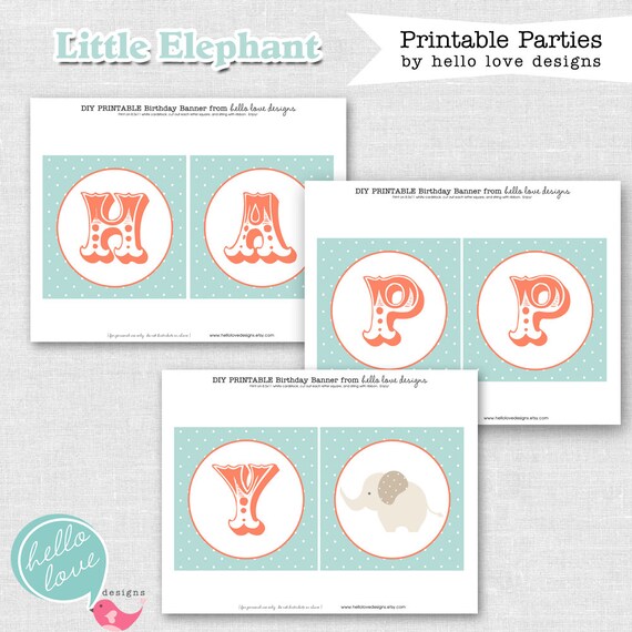 Instant Download Little Elephant Printable Birthday Banner by hello love designs Il_570xn