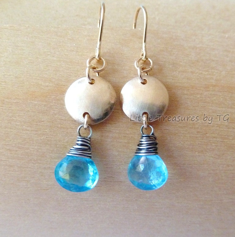 Little Chandelier Earrings. Neon Aqua Blue Apatite by TatianaG