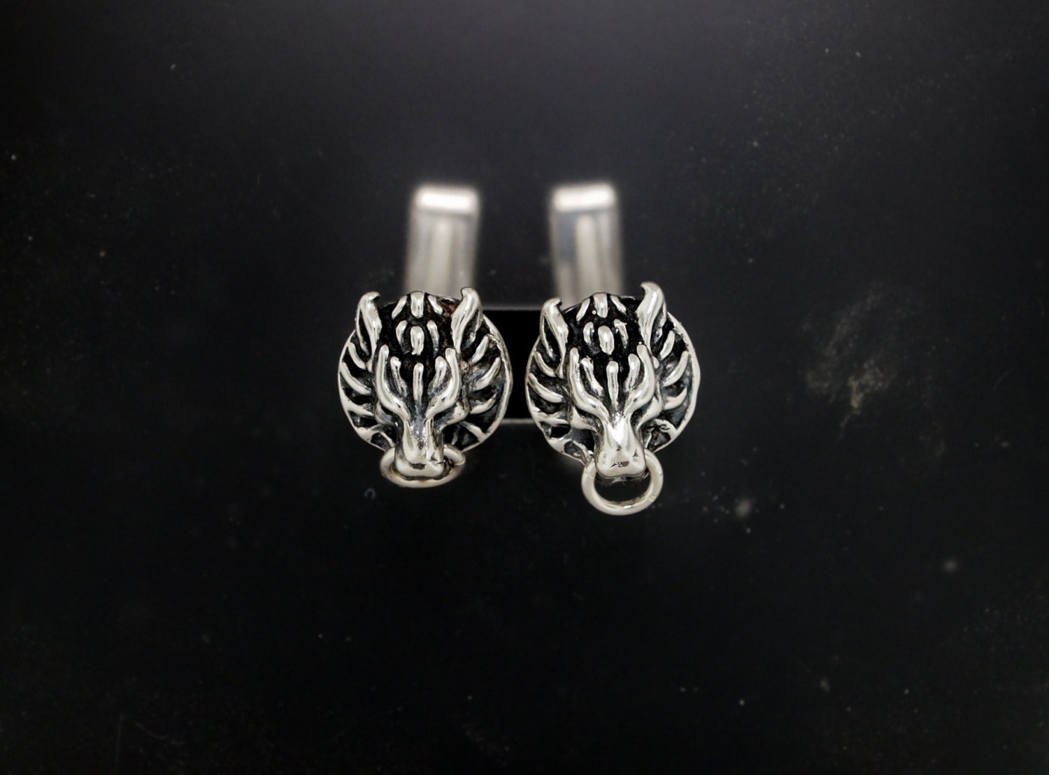 Cloud Strife Wolf Cuff Links in Sterling Silver