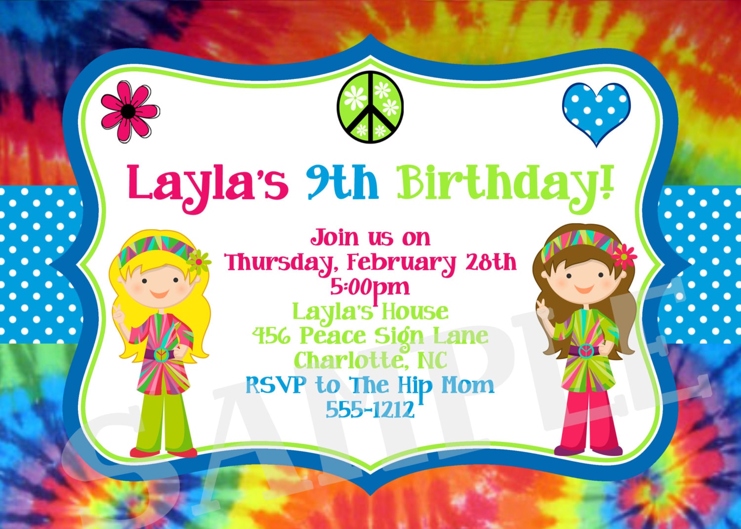 Hippie Party Invitations Free 7