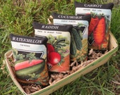 Vegetable Garden Bowl Fillers Seed Packet Ornies in Berry Basket