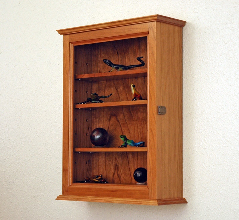 Cherry Curio Display Case Wall Cabinet