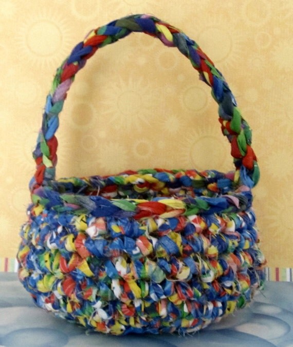 Rag Crochet Spring/Gift Basket With Handle