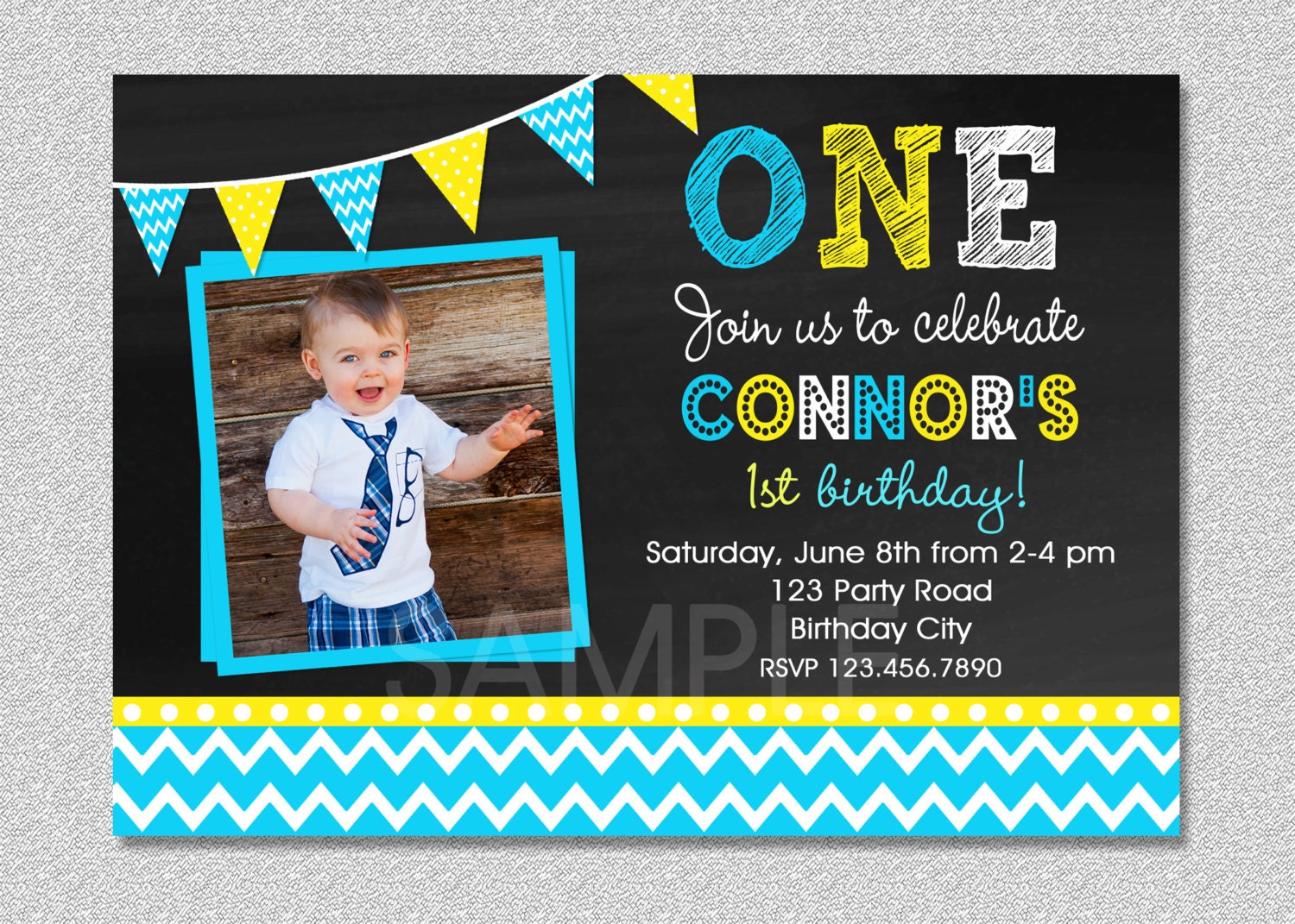 Chalkboard Birthday  Invitation  Chevron Chalkboard Boys 