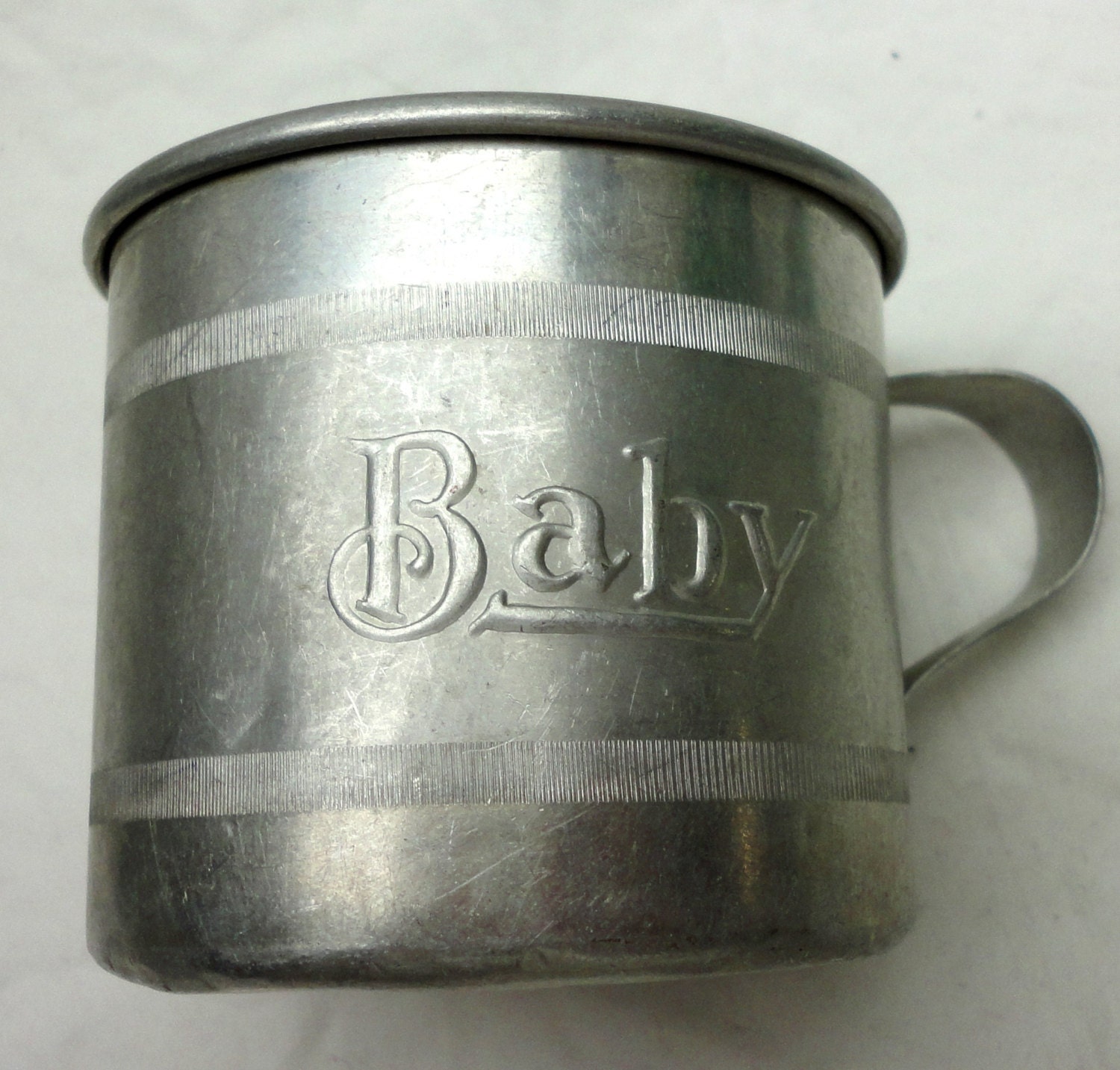 antique tin baby cup tinware handle original little