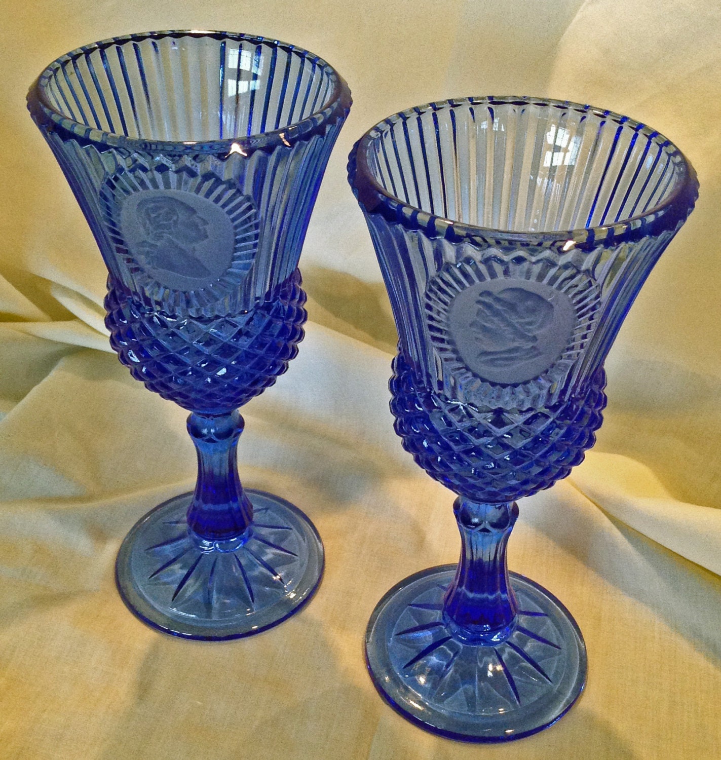 vintage avon royal blue cobalt glasses diamond pattern