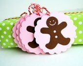 6 Gingerman Tags or Package Labels , 6 Tags Pink and Brown A659 Il_170x135