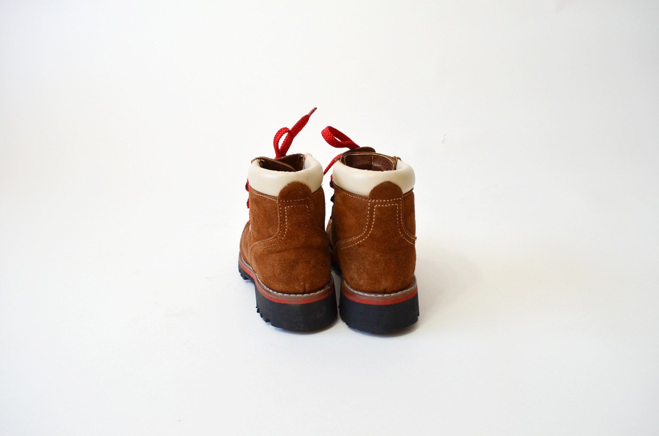 Vintage Brown Leather Hiking Boots with Red Laces