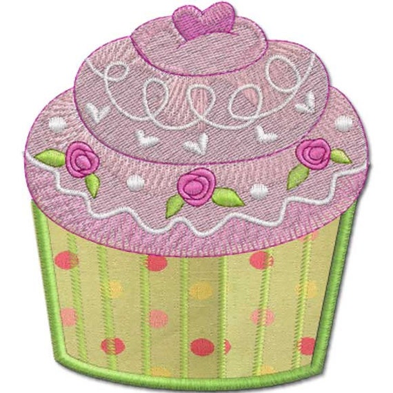 Cupcake RIBBONS OF ROSES Machine Embroidery by Embroidershoppe