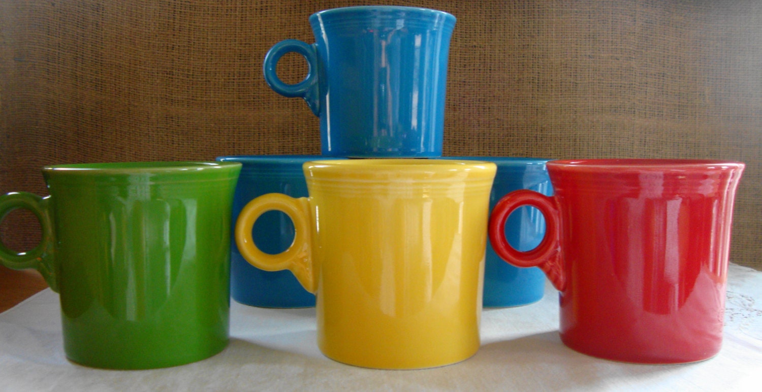 6 FIESTA Mugs Bright Colored Coffee Mugs Set of 6 Homer
