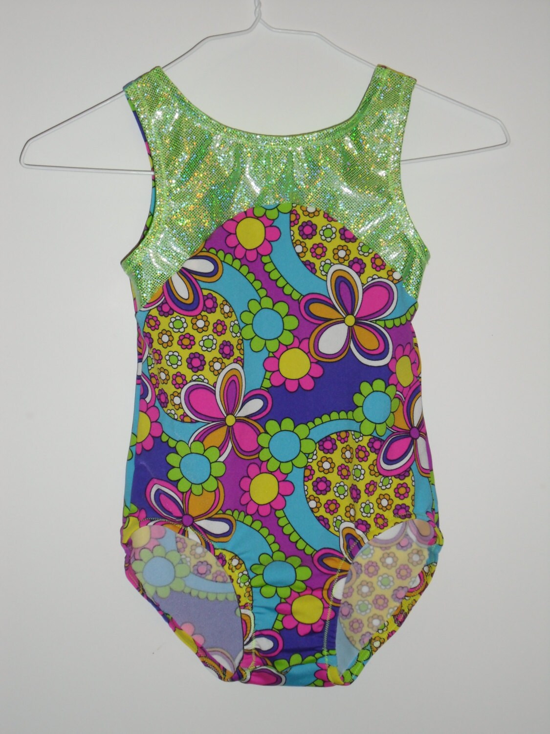 Girls neon colored floral leotard in any size