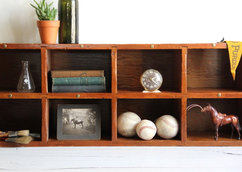 vintage wood cubby / book / curiosity shelf