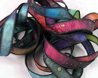 Hand Dyed Ribbon, Silk Ribbon, Ribbon bracelet, , Silk Wrist Wrap, Quintessence - Galaxy
